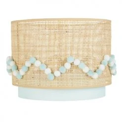 Maisons Du Monde Suspensions Enfant Abat-jour Pour Suspension En Rotin Et Tissu Bleu Décoré De Pompons écrus Et Bleus D35