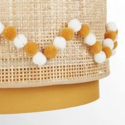 Luminaires enfant Soldes -Luminaires enfant Soldes abat jour pour suspension en rotin et tissu jaune decore de pompons ecrus et jaunes d35 1000 7 34 225903 4