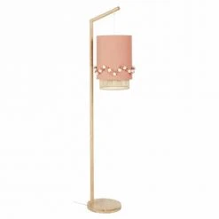 Maisons Du Monde Lampadaires Enfant Lampadaire En Bois D'hévéa Abat-jour Rose Avec Pompons H138