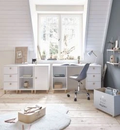 Maisons Du Monde Lampes De Chevet Enfant Lampe De Bureau En Métal Blanc Et Hévéa -Luminaires enfant Soldes lampe de bureau en metal blanc et hevea 1000 7 30 206506 5