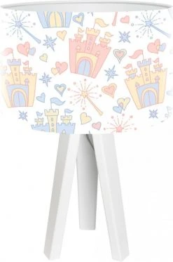 BPS Koncept Lampes De Chevet Enfant Lampe De Chevet Enfant Trépied Abat Jour Blanc Et Multicolore