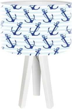 BPS Koncept Lampes De Chevet Enfant Lampe De Chevet Enfant Trépied Bois Abat Jour Blanc Et Bleu -Luminaires enfant Soldes lampe de chevet enfant trepied blanc abat jour bleu 4