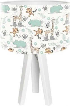 BPS Koncept Lampes De Chevet Enfant Lampe De Chevet Enfant Trépied Blanc Abat Jour Vert Et Beige