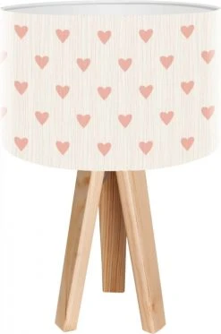 BPS Koncept Lampes De Chevet Enfant Lampe De Chevet Enfant Trépied Bois Abat Jour Beige Et Rose