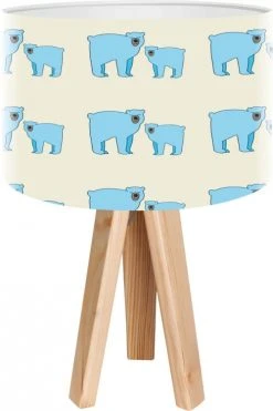 BPS Koncept Lampes De Chevet Enfant Lampe De Chevet Enfant Trépied Bois Abat Jour Bleu Et Beige