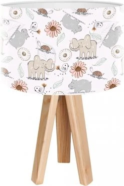 BPS Koncept Lampes De Chevet Enfant Lampe De Chevet Enfant Trépied Bois Abat Jour Gris Et Beige