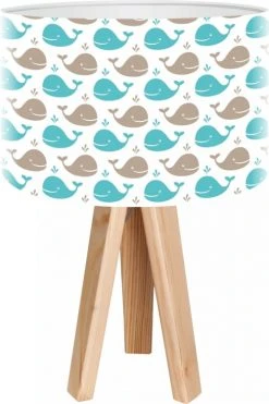 BPS Koncept Lampes De Chevet Enfant Lampe De Chevet Enfant Trépied Bois Abat Jour Gris Et Bleu