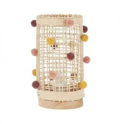 Maisons Du Monde Lampes De Chevet Enfant Lampe En Hévéa Et Osier Avec Pompons Multicolores