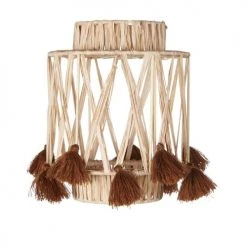 Maisons Du Monde Suspensions Enfant Petit Abat-jour Pour Suspension En Raphia Beige Et Pompons Rouge Brique D18