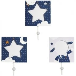 Sauthon Portemanteaux Et Patères Enfant Set 3 Patères En Bois En Bois Bleu -Luminaires enfant Soldes set 3 pateres en bois en bois bleu 3