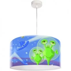 BPS Koncept Suspensions Enfant Suspension Enfant Abat-jour Tissu Bleu Et Blanc Et Vert ø 50 -Luminaires enfant Soldes suspension enfant abat jour tissu bleu et blanc et vert oe 50 2