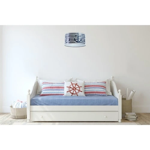 BPS Koncept Suspensions Enfant Suspension Enfant Abat-jour Tissu Bleu Et Blanc ø 50 2 BPS Koncept Suspensions Enfant Suspension Enfant Abat-jour Tissu Bleu Et Blanc ø 50 – Image 2