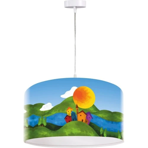 BPS Koncept Suspensions Enfant Suspension Enfant Abat-jour Tissu Multicolore Et Blanc Et Vert ø 30 2 BPS Koncept Suspensions Enfant Suspension Enfant Abat-jour Tissu Multicolore Et Blanc Et Vert ø 30 – Image 2