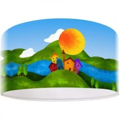 BPS Koncept Suspensions Enfant Suspension Enfant Abat-jour Tissu Multicolore Et Blanc Et Vert ø 30