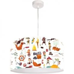 BPS Koncept Suspensions Enfant Suspension Enfant Abat-jour Tissu Multicolore Et Blanc ø 30 -Luminaires enfant Soldes suspension enfant abat jour tissu multicolore et blanc oe 30 31