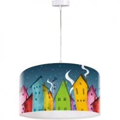 BPS Koncept Suspensions Enfant Suspension Enfant Abat-jour Tissu Multicolore Et Blanc ø 40 -Luminaires enfant Soldes suspension enfant abat jour tissu multicolore et blanc oe 40 18
