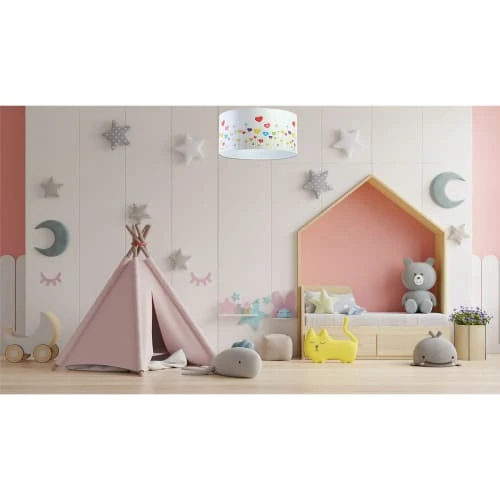 BPS Koncept Suspensions Enfant Suspension Enfant Abat-jour Tissu Multicolore Et Blanc ø 40 2 BPS Koncept Suspensions Enfant Suspension Enfant Abat-jour Tissu Multicolore Et Blanc ø 40 – Image 2