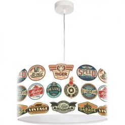 BPS Koncept Suspensions Enfant Suspension Enfant Abat-jour Tissu Multicolore Et Blanc ø 50 -Luminaires enfant Soldes suspension enfant abat jour tissu multicolore et blanc oe 50 2