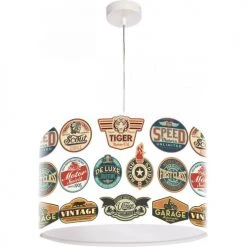 BPS Koncept Suspensions Enfant Suspension Enfant Abat-jour Tissu Multicolore Et Blanc ø 50