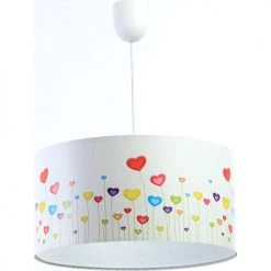BPS Koncept Suspensions Enfant Suspension Enfant Abat-jour Tissu Multicolore Et Blanc ø 50 -Luminaires enfant Soldes suspension enfant abat jour tissu multicolore et blanc oe 50 30