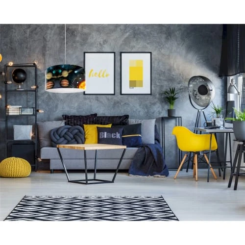 BPS Koncept Suspensions Enfant Suspension Enfant Abat-jour Tissu Noir Et Blanc Et Multicolore ø 50 2 BPS Koncept Suspensions Enfant Suspension Enfant Abat-jour Tissu Noir Et Blanc Et Multicolore ø 50 – Image 2